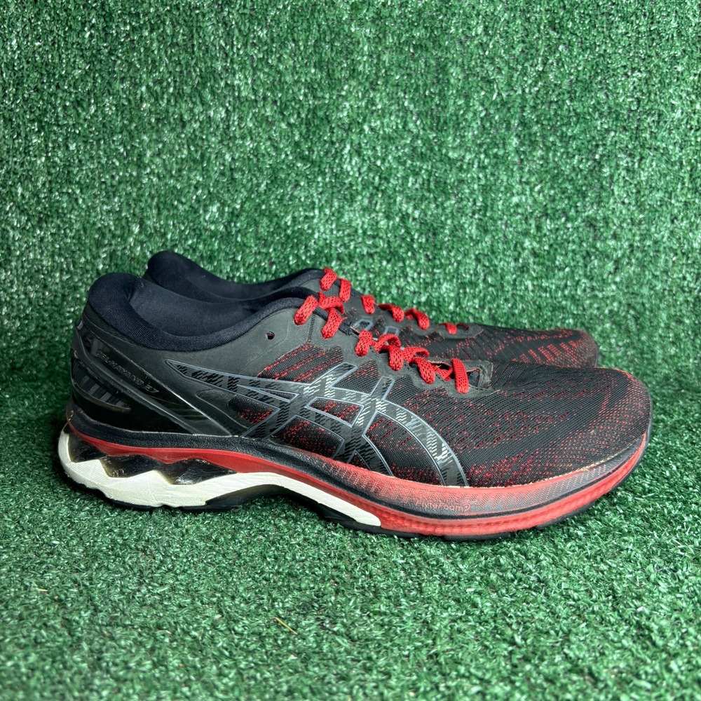 ASICS GEL-Kayano 27 FlyteFoam Running Athletic Sneaker Black Red Mens Size 9.5